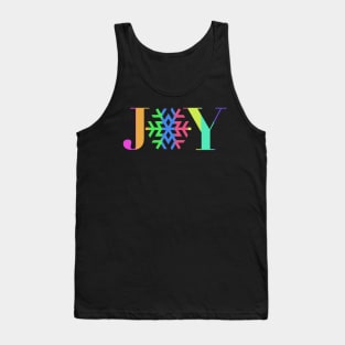 JOY - Bright Stripe Snowflake - on Black Tank Top